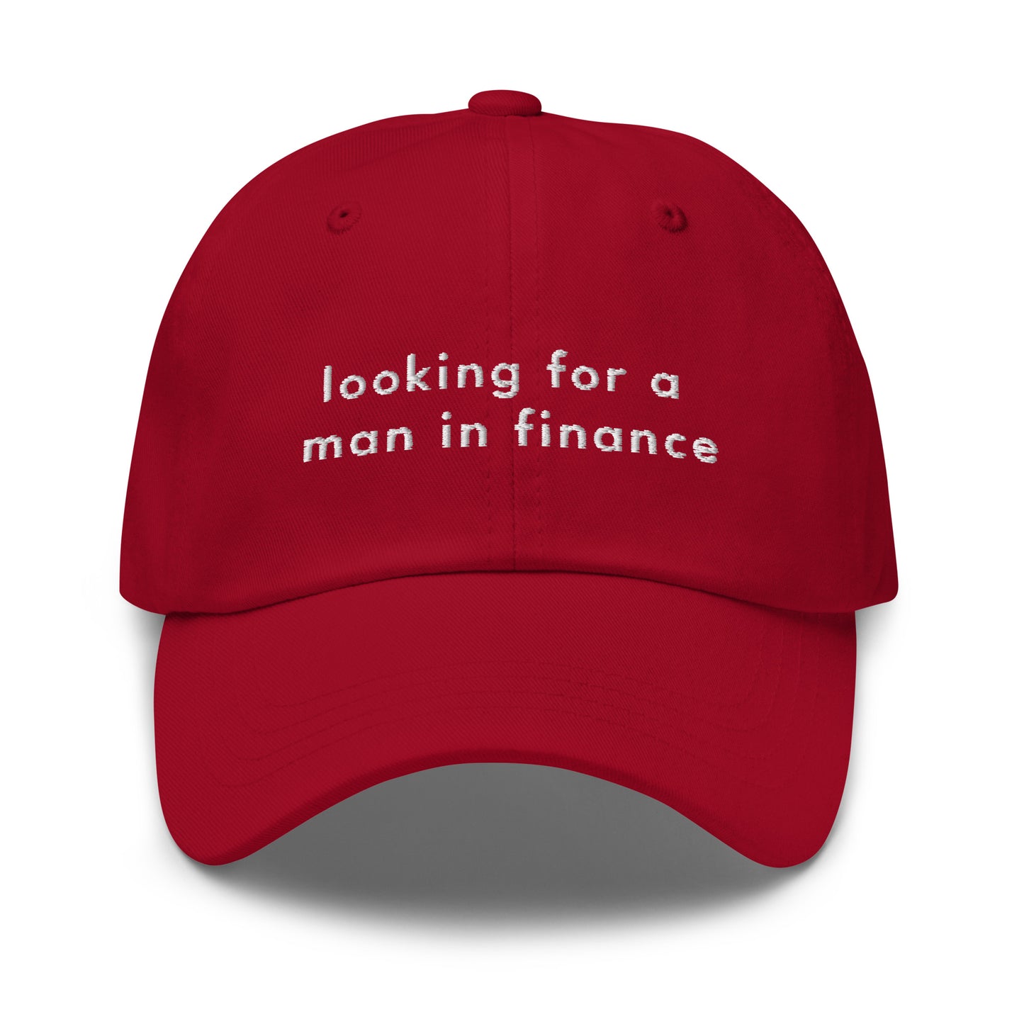 man-in-finance-classic-dad-cap in Classic dad cap with embroidered witty quote – Stay Witty classic baseball hat with adjustable strap and curved brim.