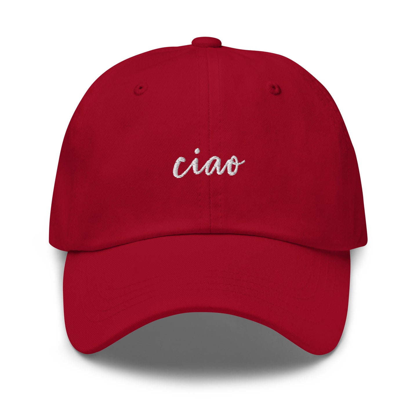 ciao-classic-dad-cap in Classic dad cap with embroidered witty quote – Stay Witty classic baseball hat with adjustable strap and curved brim.