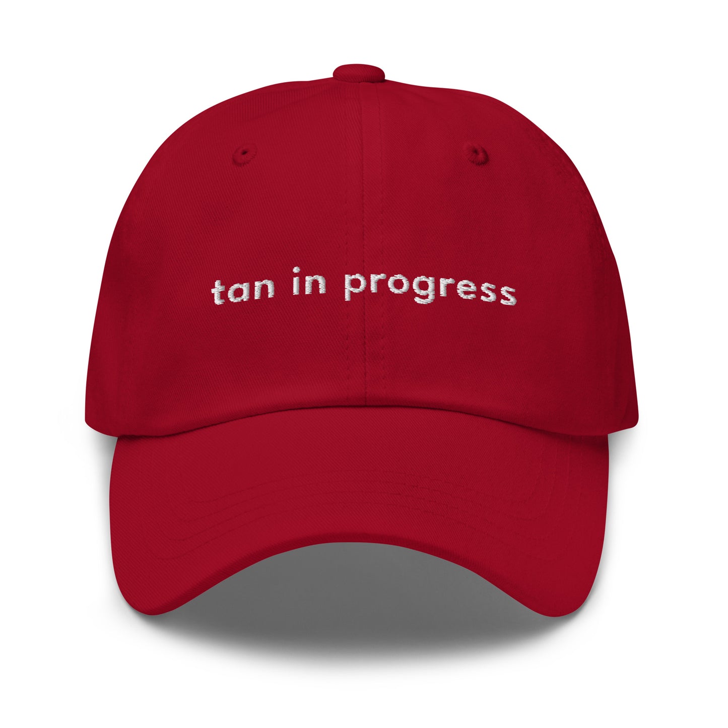 tan-in-progress-classic-dad-cap in Classic dad cap with embroidered witty quote – Stay Witty classic baseball hat with adjustable strap and curved brim.