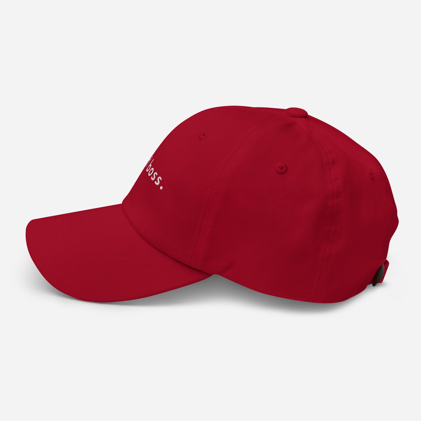 girl-boss-classic-dad-cap in Cranberry Classic dad cap with embroidered witty quote – Stay Witty classic baseball hat with adjustable strap and curved brim.