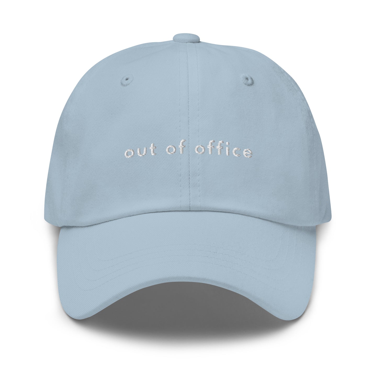 out-of-office-classic-dad-cap in Classic dad cap with embroidered witty quote – Stay Witty classic baseball hat with adjustable strap and curved brim.