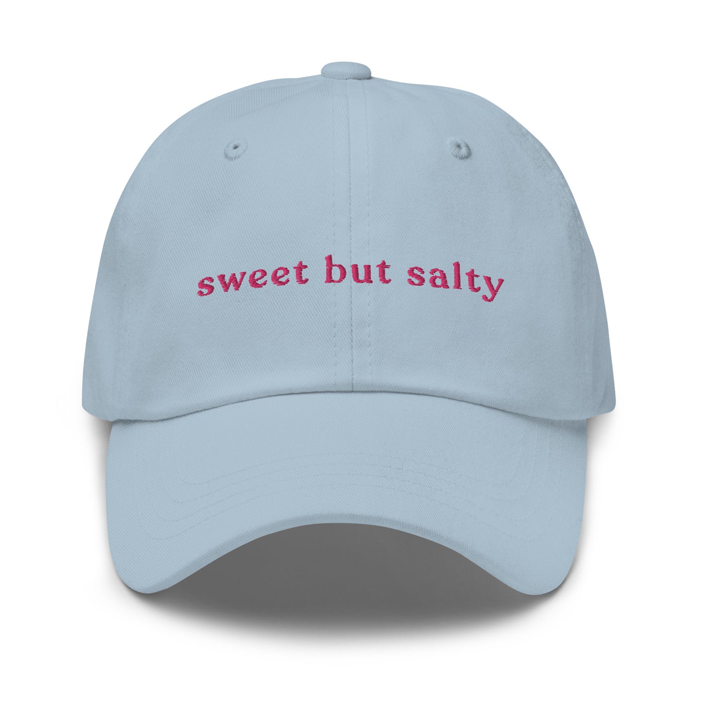sweet-salty-classic-dad-cap in Classic dad cap with embroidered witty quote – Stay Witty classic baseball hat with adjustable strap and curved brim.