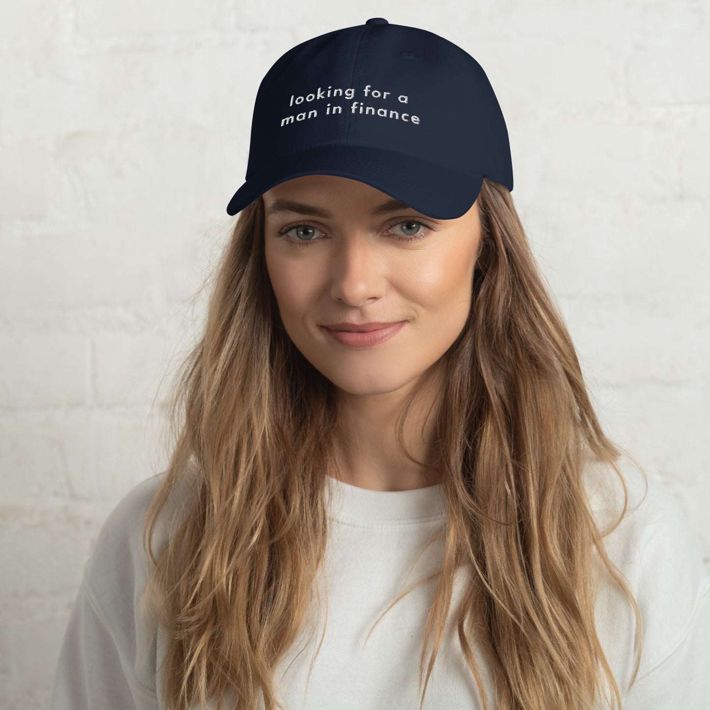 man-in-finance-classic-dad-cap in Stone Classic dad cap with embroidered witty quote – Stay Witty classic baseball hat with adjustable strap and curved brim.