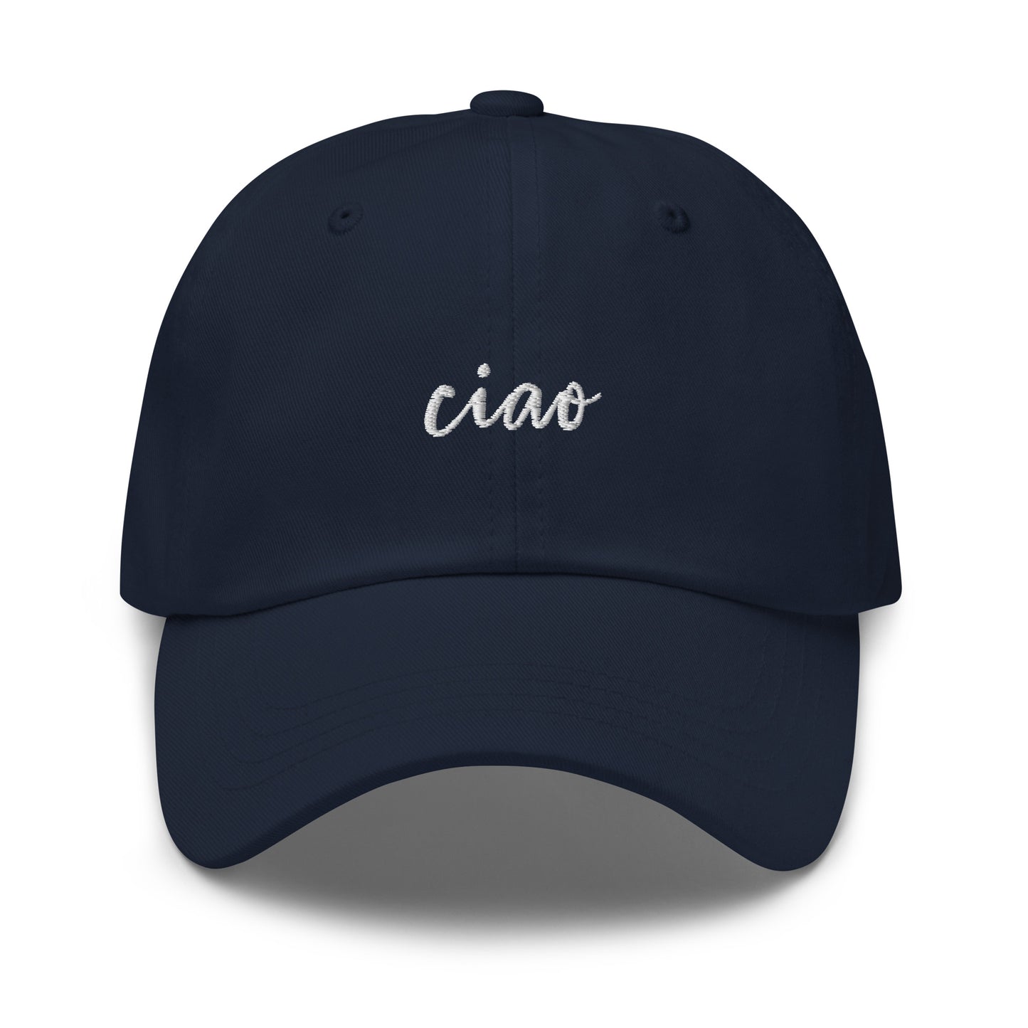 ciao-classic-dad-cap in Classic dad cap with embroidered witty quote – Stay Witty classic baseball hat with adjustable strap and curved brim.