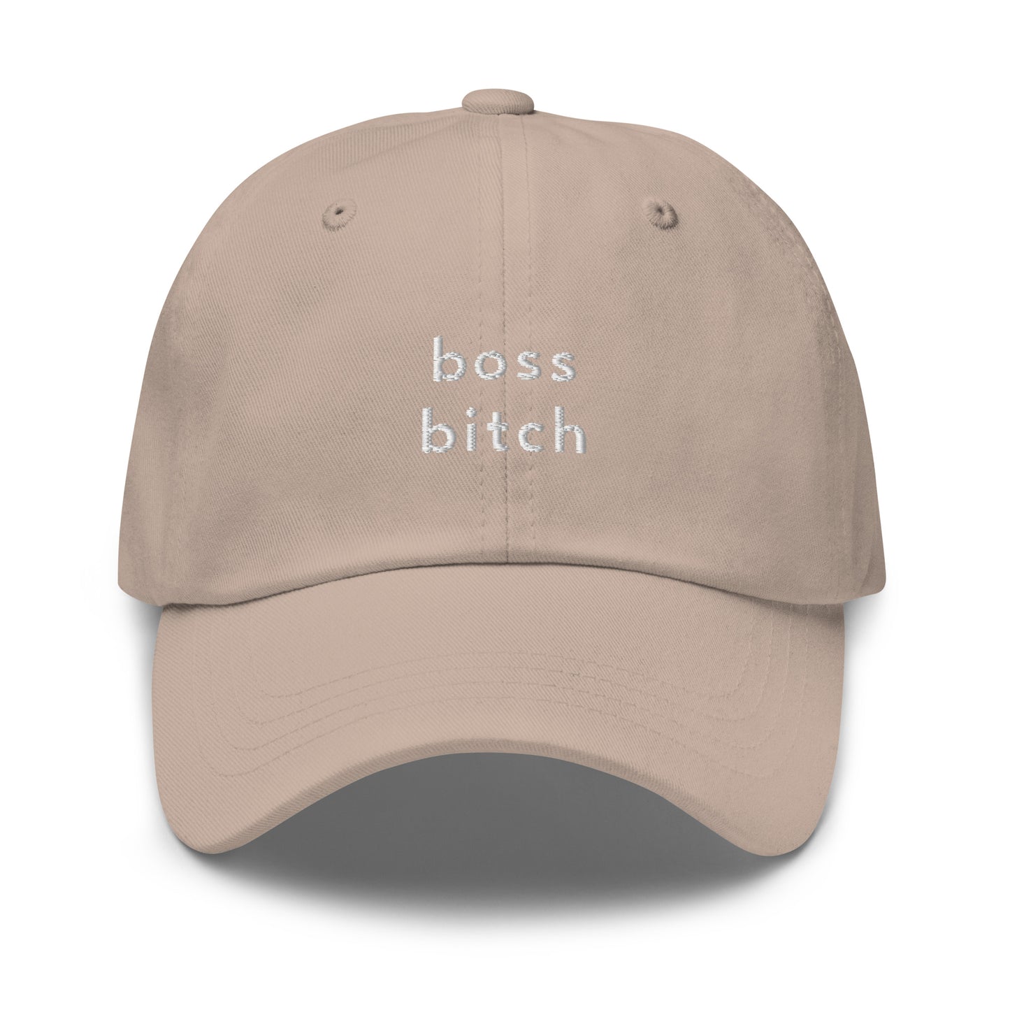 boss-bitch-classic-dad-cap in Classic dad cap with embroidered witty quote – Stay Witty classic baseball hat with adjustable strap and curved brim.