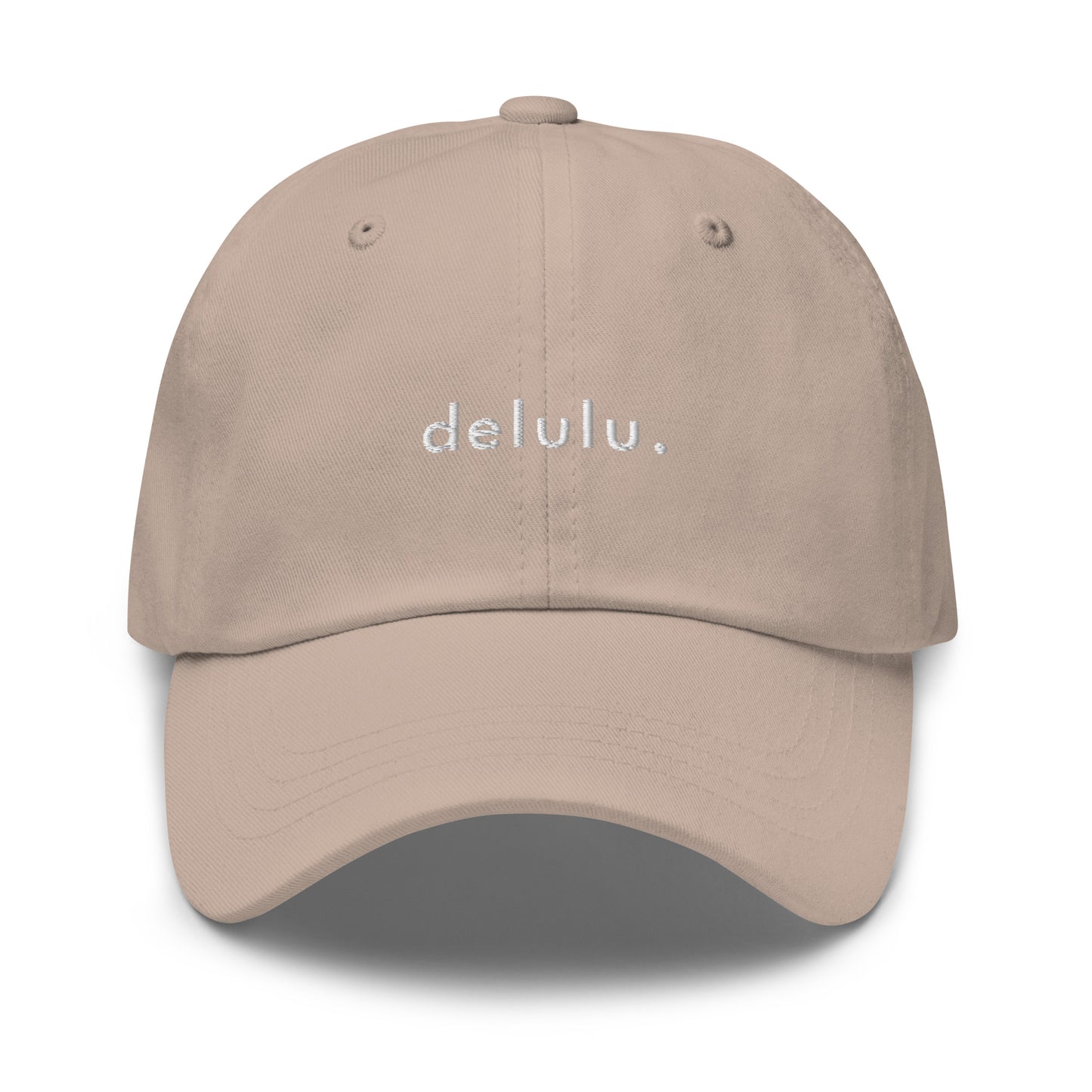 delulu-classic-dad-cap in Classic dad cap with embroidered witty quote – Stay Witty classic baseball hat with adjustable strap and curved brim.