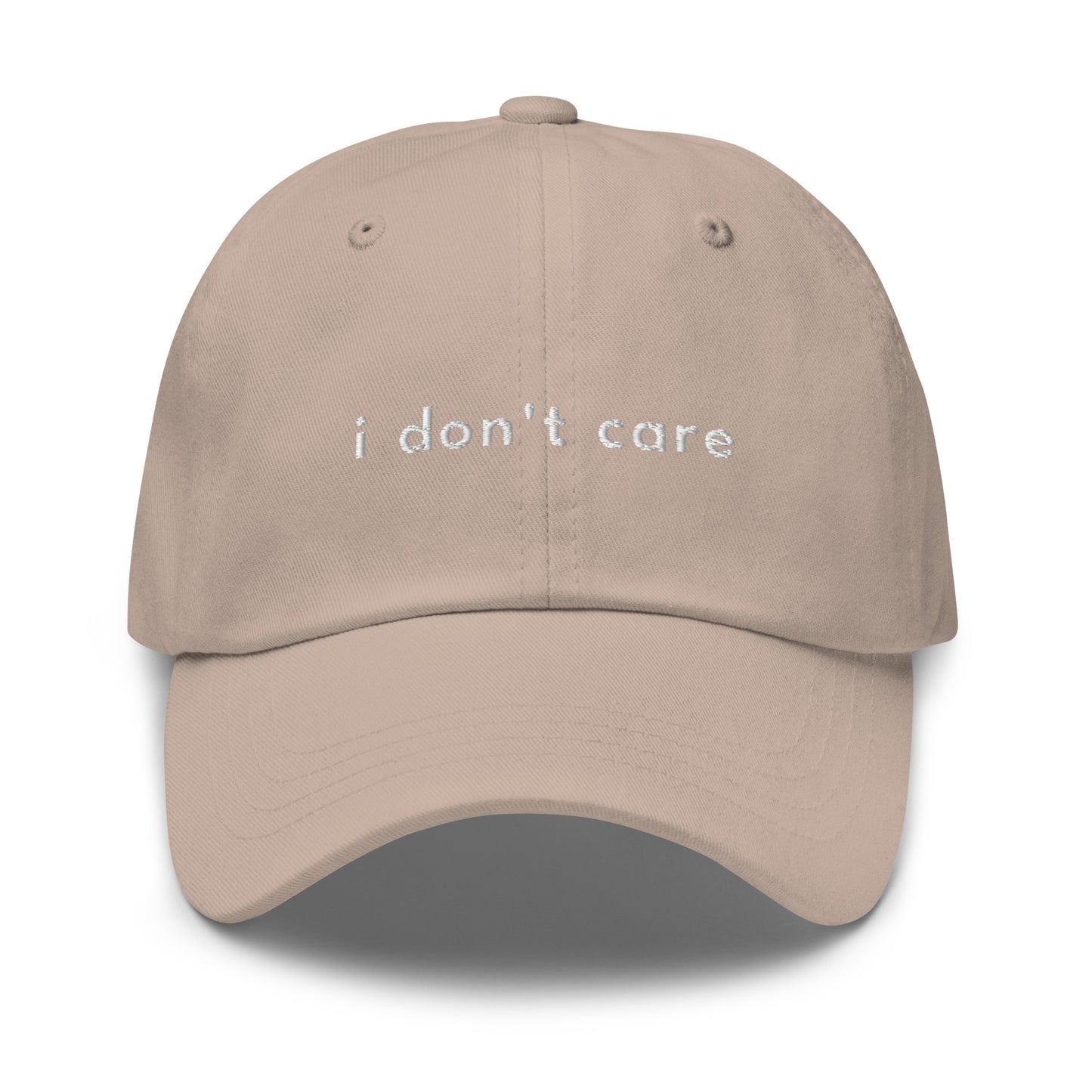 i-dont-care-classic-dad-cap in Classic dad cap with embroidered witty quote – Stay Witty classic baseball hat with adjustable strap and curved brim.