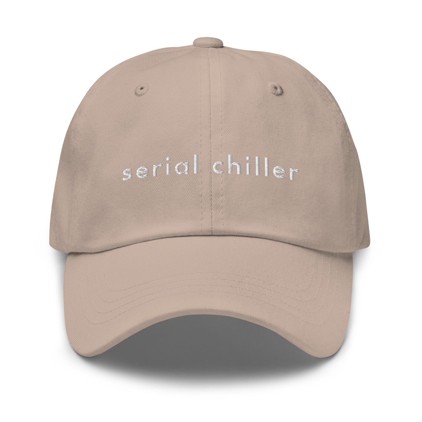serial-chiller-classic-dad-cap in Classic dad cap with embroidered witty quote – Stay Witty classic baseball hat with adjustable strap and curved brim.