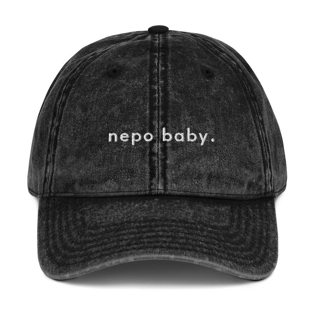 nepo-baby-vintage-dad-cap-1 in Classic dad cap with embroidered witty quote – Stay Witty classic baseball hat with adjustable strap and curved brim.