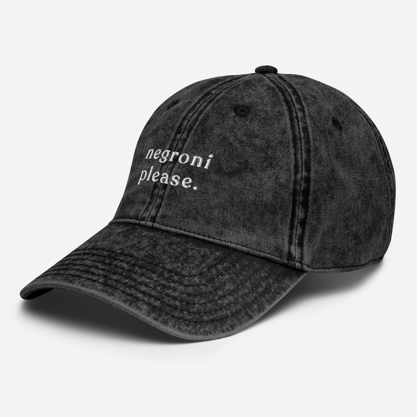 negroni-please-vintage-dad-cap in Navy Classic dad cap with embroidered witty quote – Stay Witty classic baseball hat with adjustable strap and curved brim.