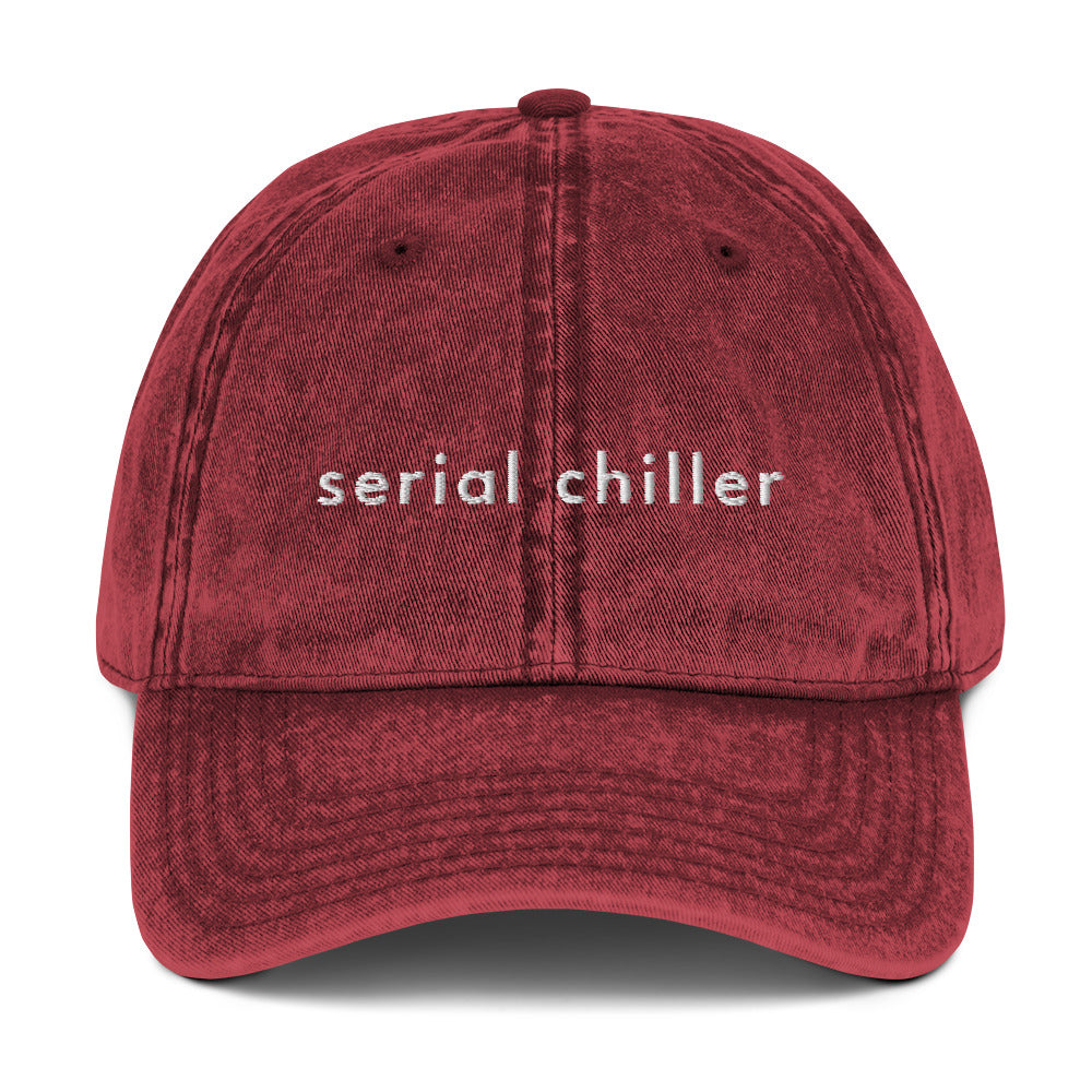 serial-chiller-vintage-dad-cap in Classic dad cap with embroidered witty quote – Stay Witty classic baseball hat with adjustable strap and curved brim.