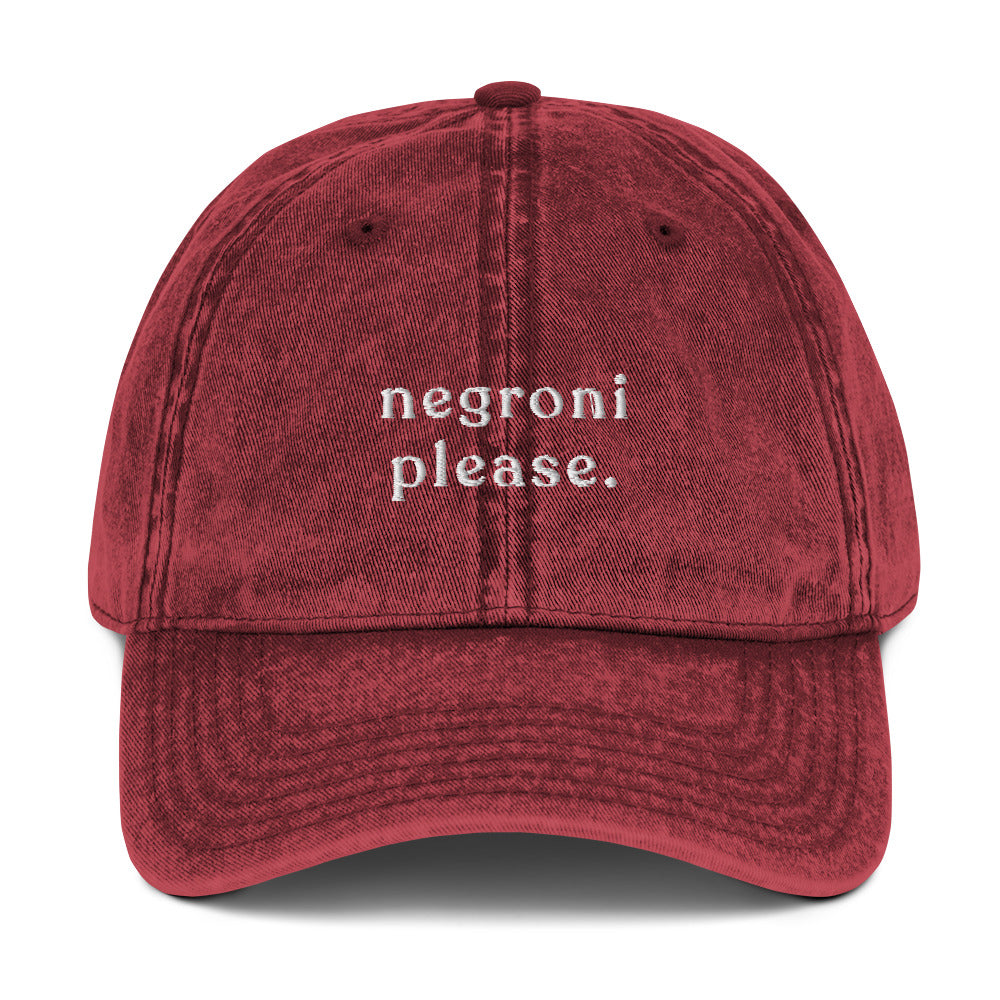 negroni-please-vintage-dad-cap in Classic dad cap with embroidered witty quote – Stay Witty classic baseball hat with adjustable strap and curved brim.