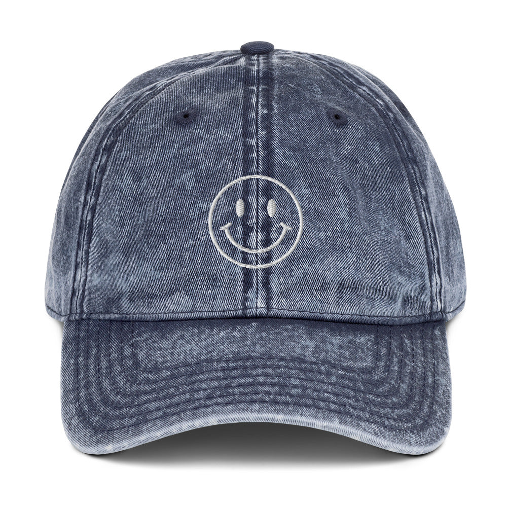 smile-icon-vintage-dad-cap-1 in Classic dad cap with embroidered witty quote – Stay Witty classic baseball hat with adjustable strap and curved brim.