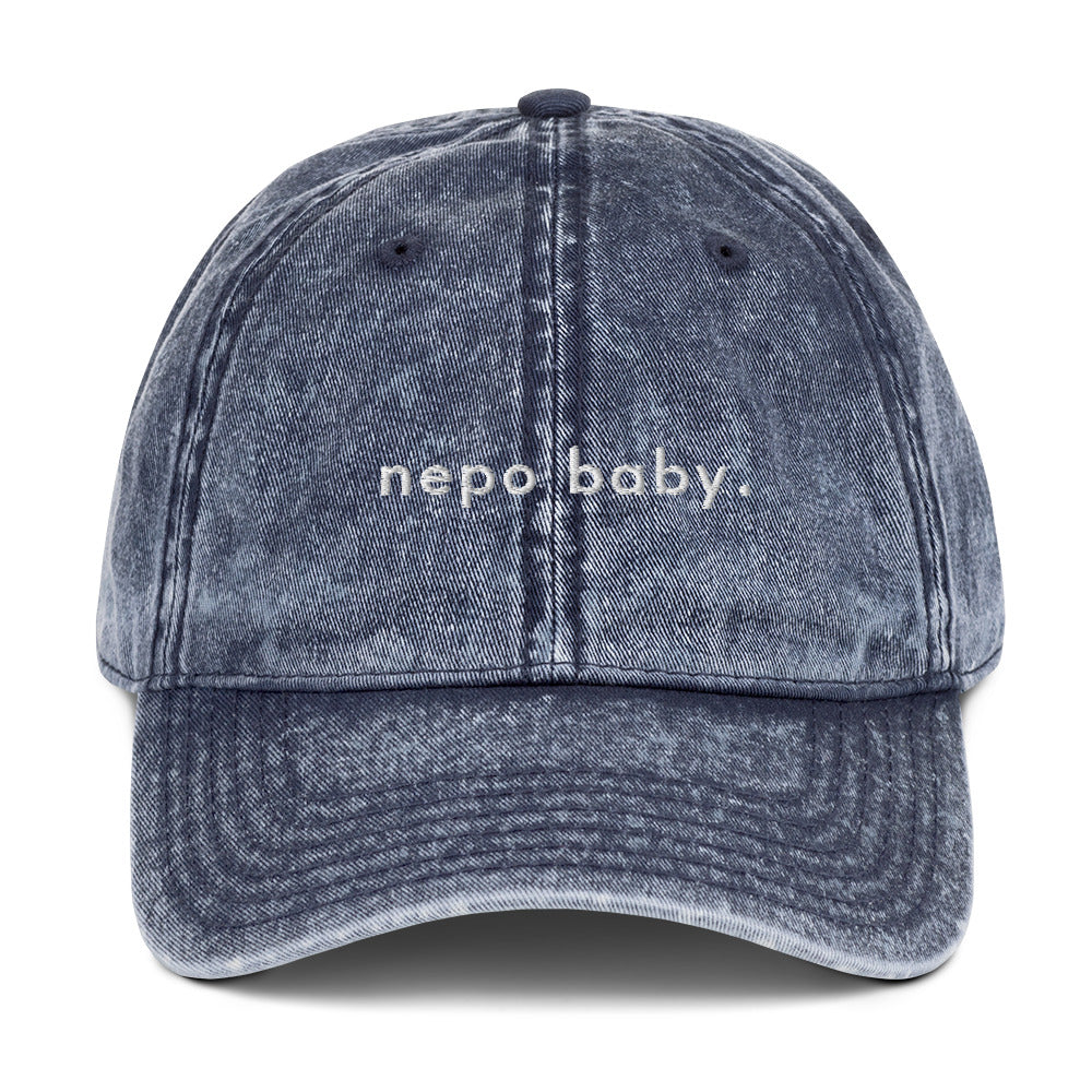 nepo-baby-vintage-dad-cap-1 in Black Classic dad cap with embroidered witty quote – Stay Witty classic baseball hat with adjustable strap and curved brim.