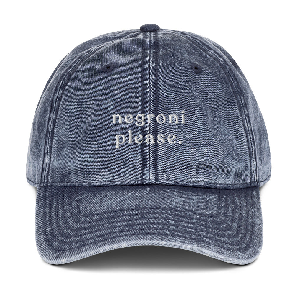 negroni-please-vintage-dad-cap in Classic dad cap with embroidered witty quote – Stay Witty classic baseball hat with adjustable strap and curved brim.