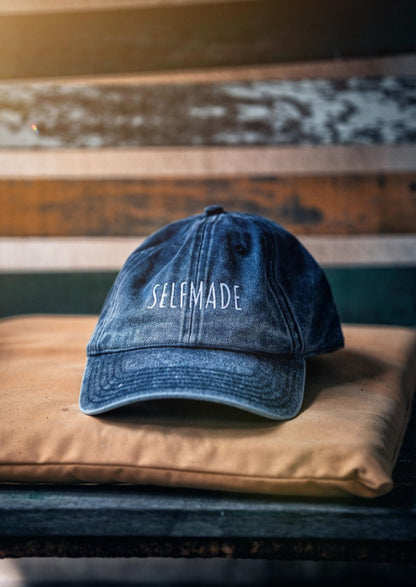 selfmade-vintage-dad-cap-lx-collection-by-alex-koch in Navy Classic dad cap with embroidered witty quote – Stay Witty classic baseball hat with adjustable strap and curved brim.