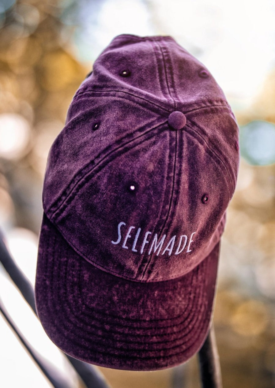 selfmade-vintage-dad-cap-lx-collection-by-alex-koch in Maroon Classic dad cap with embroidered witty quote – Stay Witty classic baseball hat with adjustable strap and curved brim.