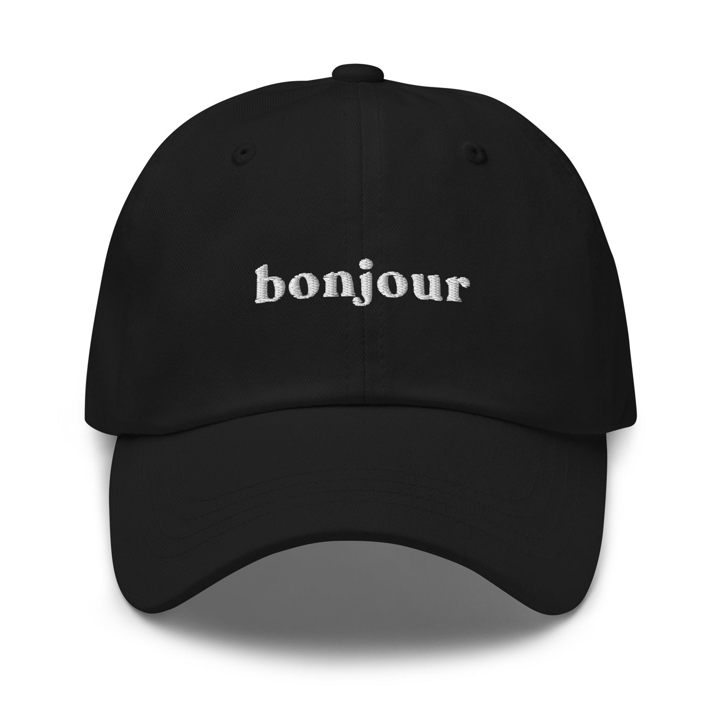 bonjour-au-revoir-classic-dad-cap in  Classic dad cap with embroidered witty quote – Stay Witty classic baseball hat with adjustable strap and curved brim.