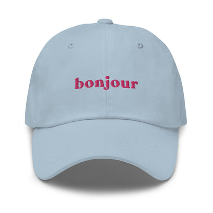 bonjour-au-revoir-classic-dad-cap in Black Classic dad cap with embroidered witty quote – Stay Witty classic baseball hat with adjustable strap and curved brim.