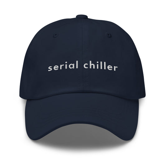 serial-chiller-classic-dad-cap in Black Classic dad cap with embroidered witty quote – Stay Witty classic baseball hat with adjustable strap and curved brim.