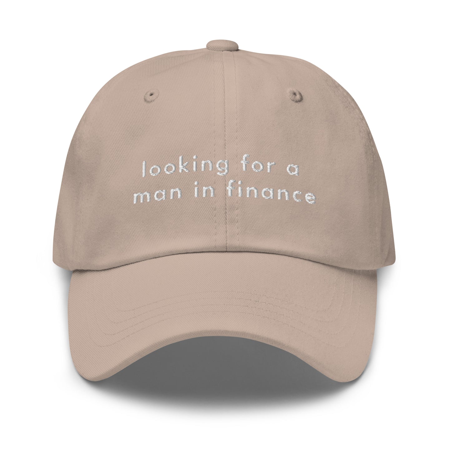 man-in-finance-classic-dad-cap in  Classic dad cap with embroidered witty quote – Stay Witty classic baseball hat with adjustable strap and curved brim.