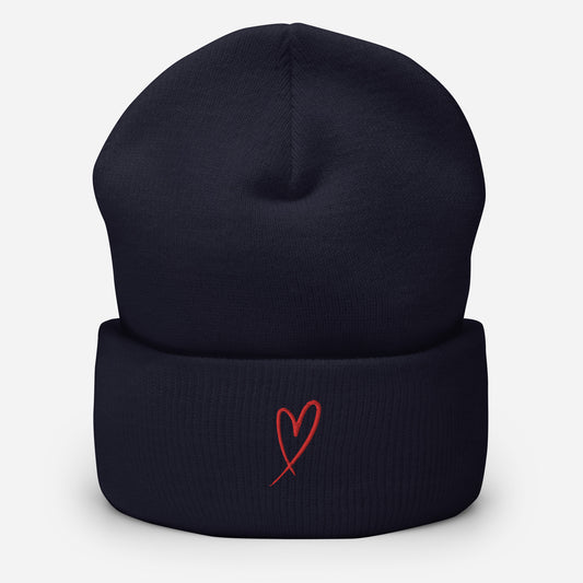 red-heart-cuffed-beanie in Black Classic dad cap with embroidered witty quote – Stay Witty classic baseball hat with adjustable strap and curved brim.