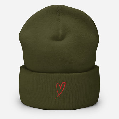 red-heart-cuffed-beanie in Olive Classic dad cap with embroidered witty quote – Stay Witty classic baseball hat with adjustable strap and curved brim.