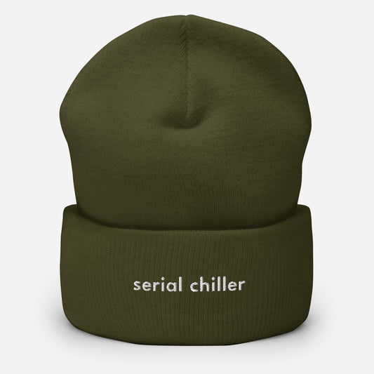 serial-chiller-cuffed-beanie in Black Classic dad cap with embroidered witty quote – Stay Witty classic baseball hat with adjustable strap and curved brim.