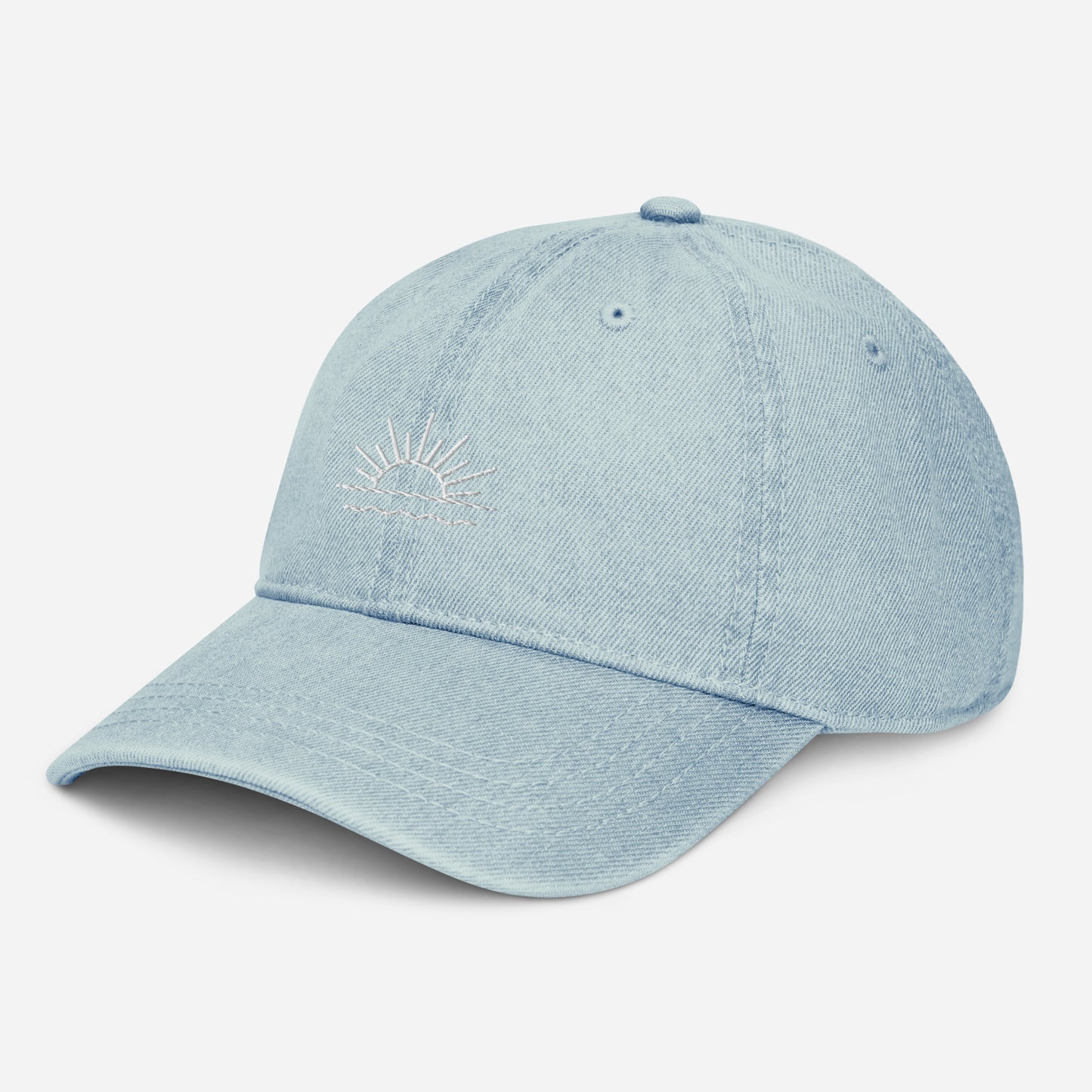 sunset-icon-denim-cap in  Classic dad cap with embroidered witty quote – Stay Witty classic baseball hat with adjustable strap and curved brim.