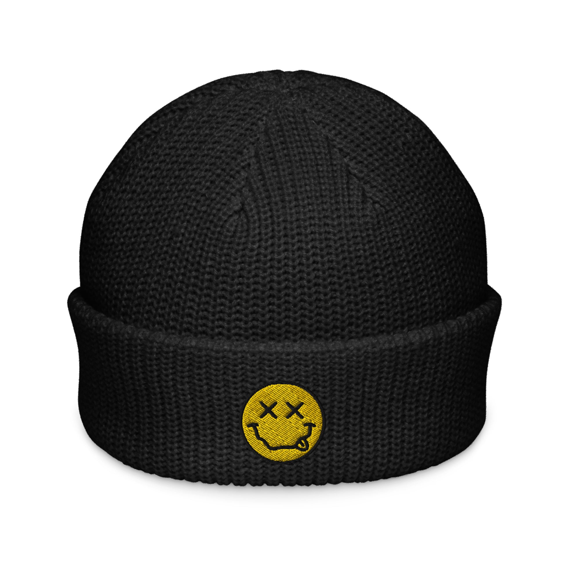 xx-smiley-fisherman-beanie in Black Classic dad cap with embroidered witty quote – Stay Witty classic baseball hat with adjustable strap and curved brim.