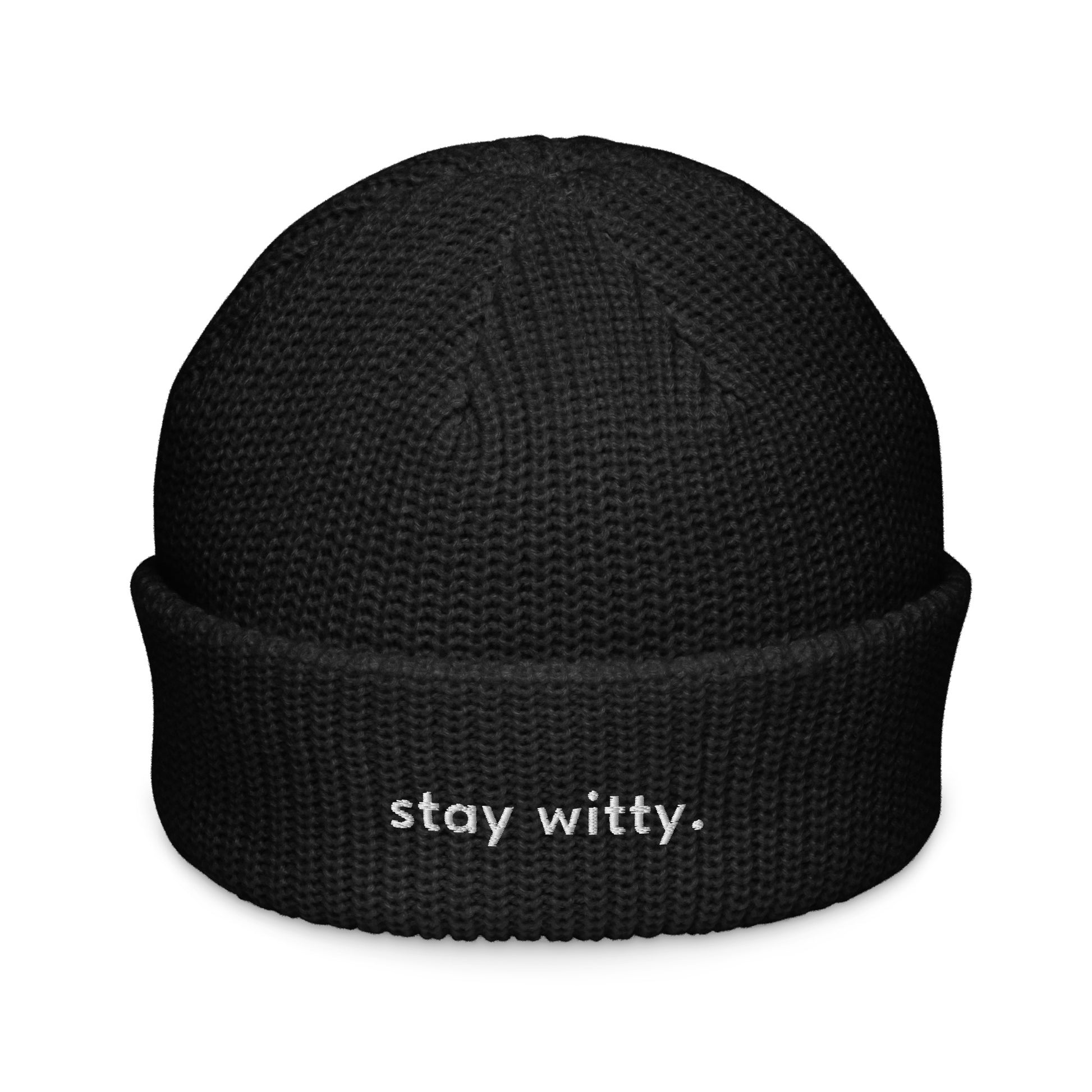 stay-witty-fisherman-beanie in Walnut Classic dad cap with embroidered witty quote – Stay Witty classic baseball hat with adjustable strap and curved brim.