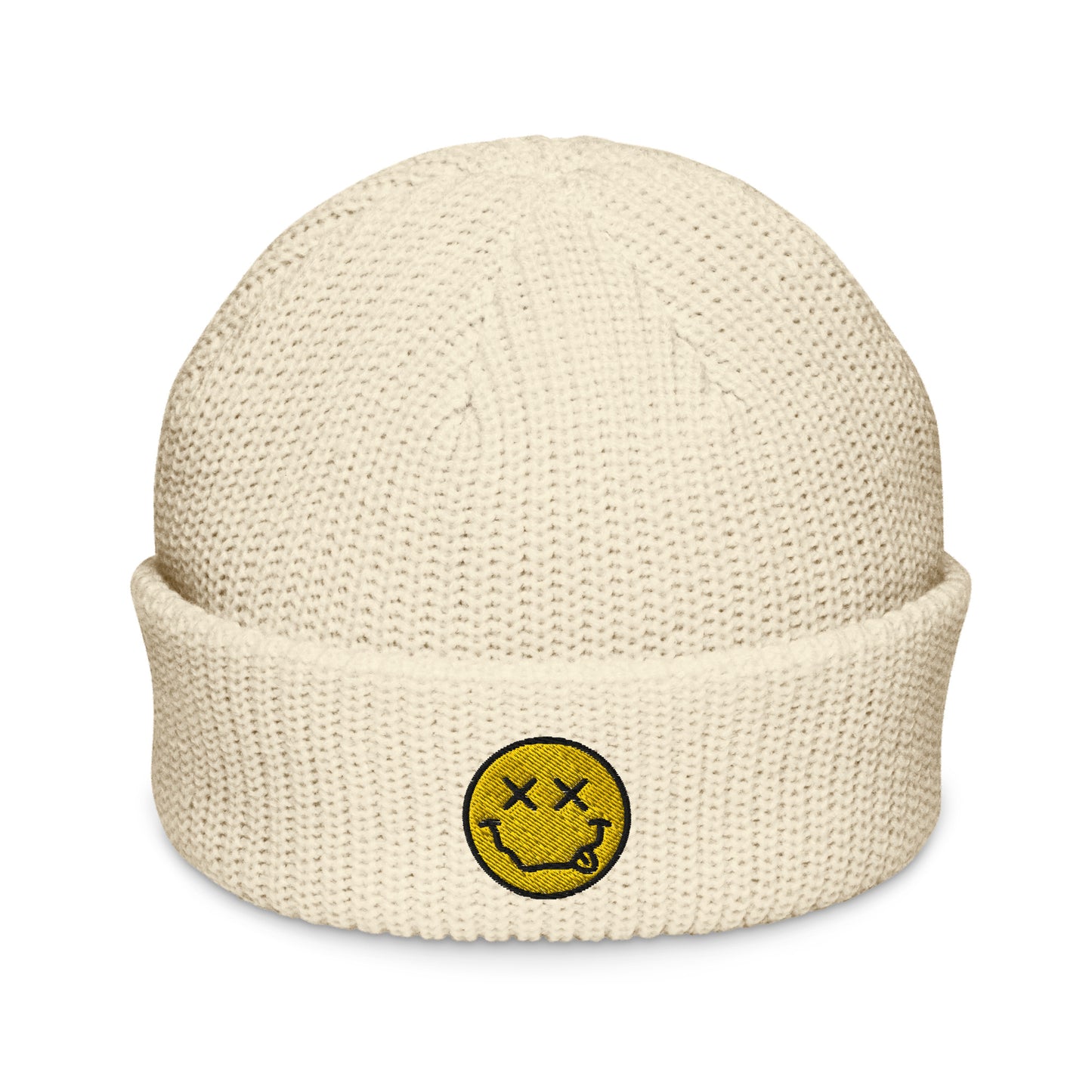 xx-smiley-fisherman-beanie in Ecru Classic dad cap with embroidered witty quote – Stay Witty classic baseball hat with adjustable strap and curved brim.