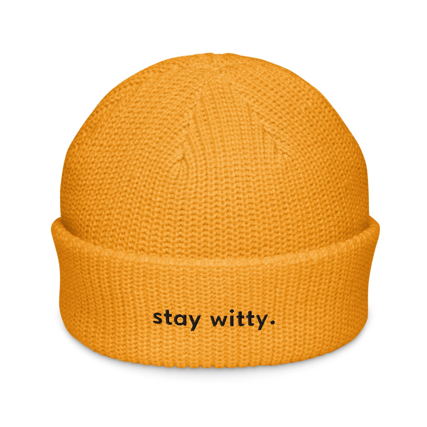 stay-witty-fisherman-beanie in Ecru Classic dad cap with embroidered witty quote – Stay Witty classic baseball hat with adjustable strap and curved brim.