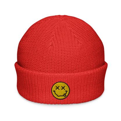 xx-smiley-fisherman-beanie in Red Classic dad cap with embroidered witty quote – Stay Witty classic baseball hat with adjustable strap and curved brim.