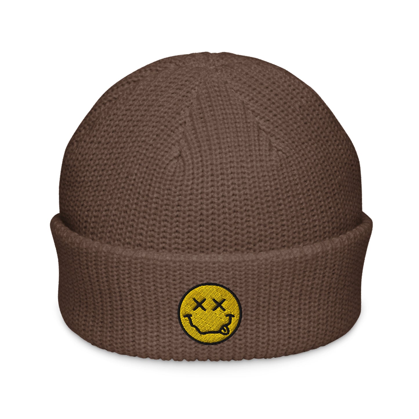 xx-smiley-fisherman-beanie in Walnut Classic dad cap with embroidered witty quote – Stay Witty classic baseball hat with adjustable strap and curved brim.