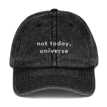 not-today-universe-vintage-dad-cap-1 in  Classic dad cap with embroidered witty quote – Stay Witty classic baseball hat with adjustable strap and curved brim.