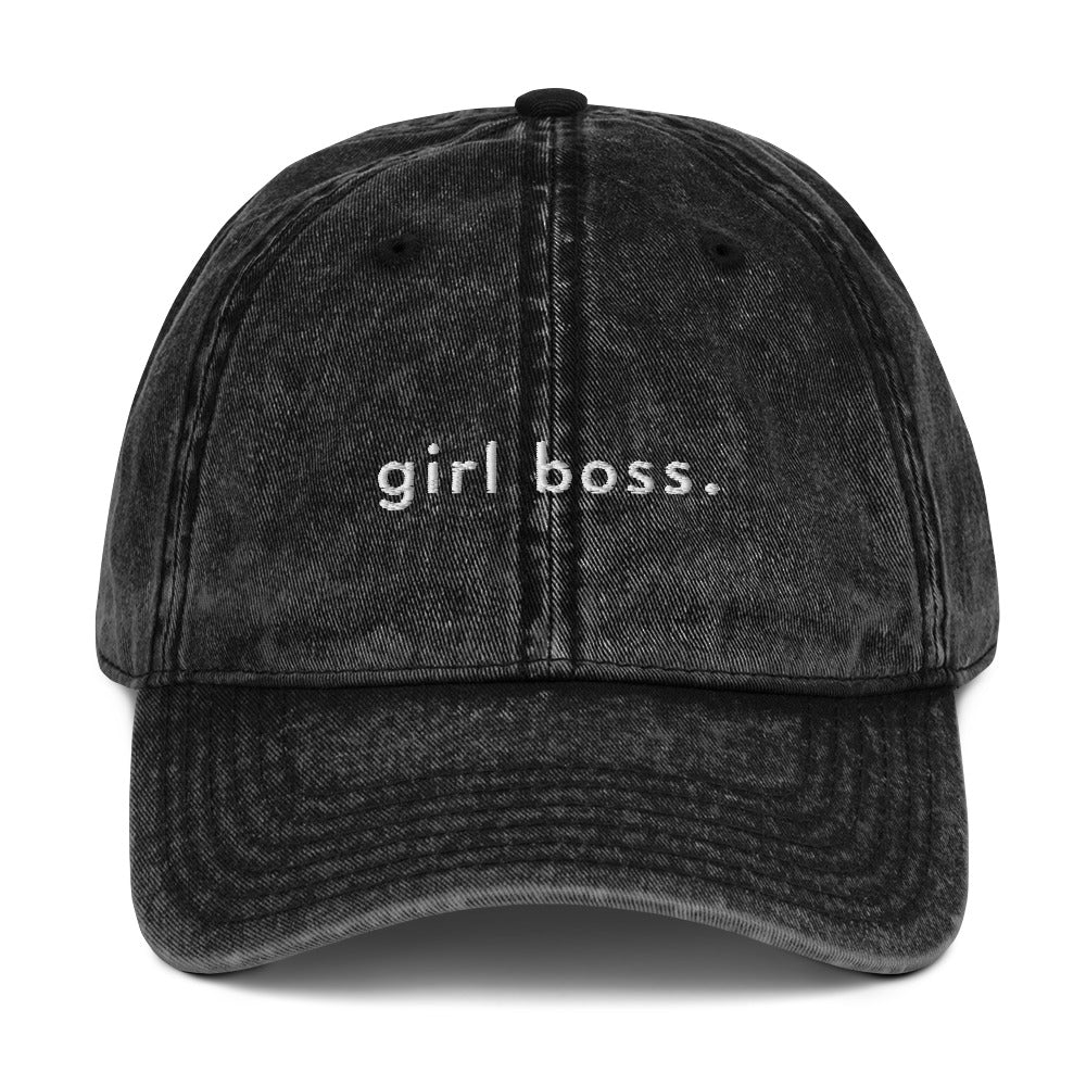 girl-boss-vintage-dad-cap-1 in  Classic dad cap with embroidered witty quote – Stay Witty classic baseball hat with adjustable strap and curved brim.