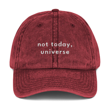 not-today-universe-vintage-dad-cap-1 in  Classic dad cap with embroidered witty quote – Stay Witty classic baseball hat with adjustable strap and curved brim.