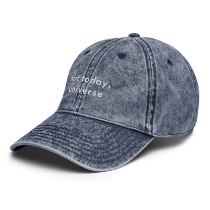 not-today-universe-vintage-dad-cap-1 in Navy Classic dad cap with embroidered witty quote – Stay Witty classic baseball hat with adjustable strap and curved brim.